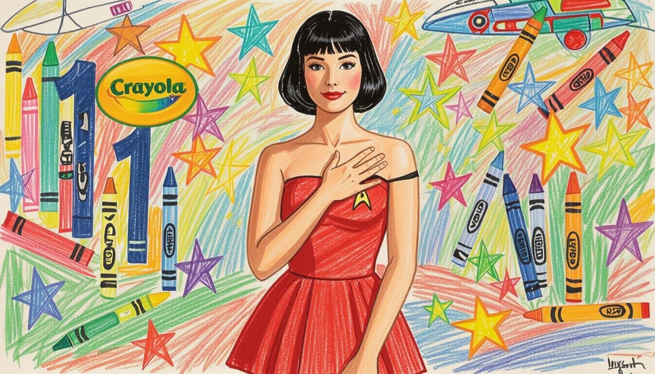 Shy Woman in Star Trek Uniform, Crayola Crayon Style