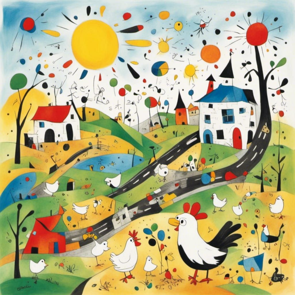 Henny Penny Chicken in Abstract Surrealist Style