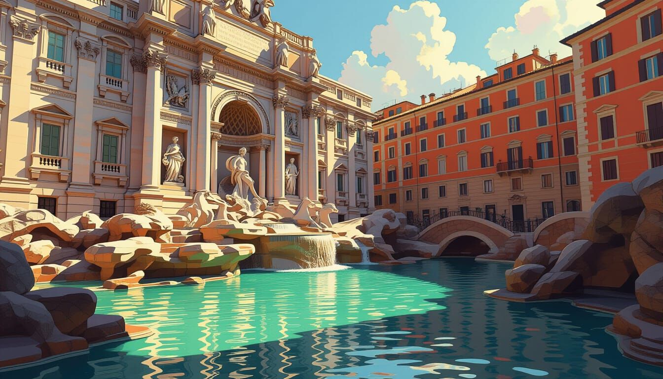 Trevi Fountain in Rome: Baroque Architecture in Sunlight