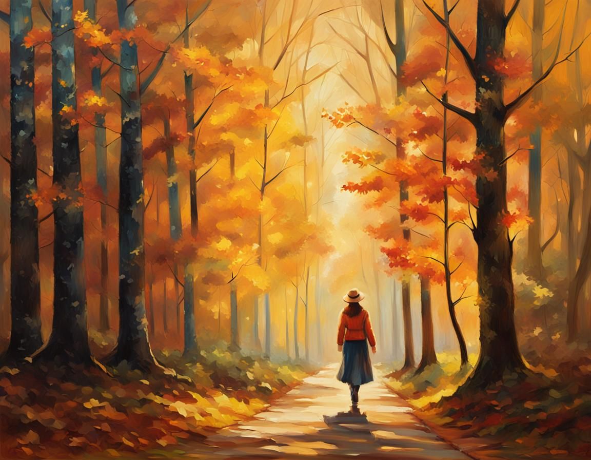 Autumn Forest Walk in Sfumato Painting Style