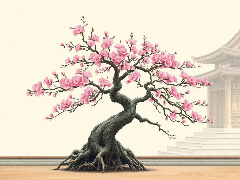 Bonsai Tree with Cherry Blossoms in Japanese Style