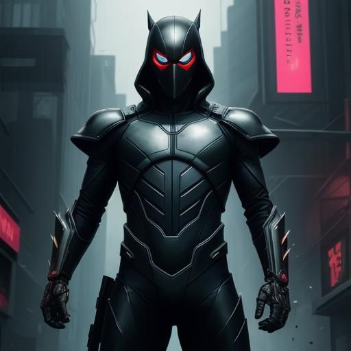 Masked Hero in Cyberpunk Cityscape