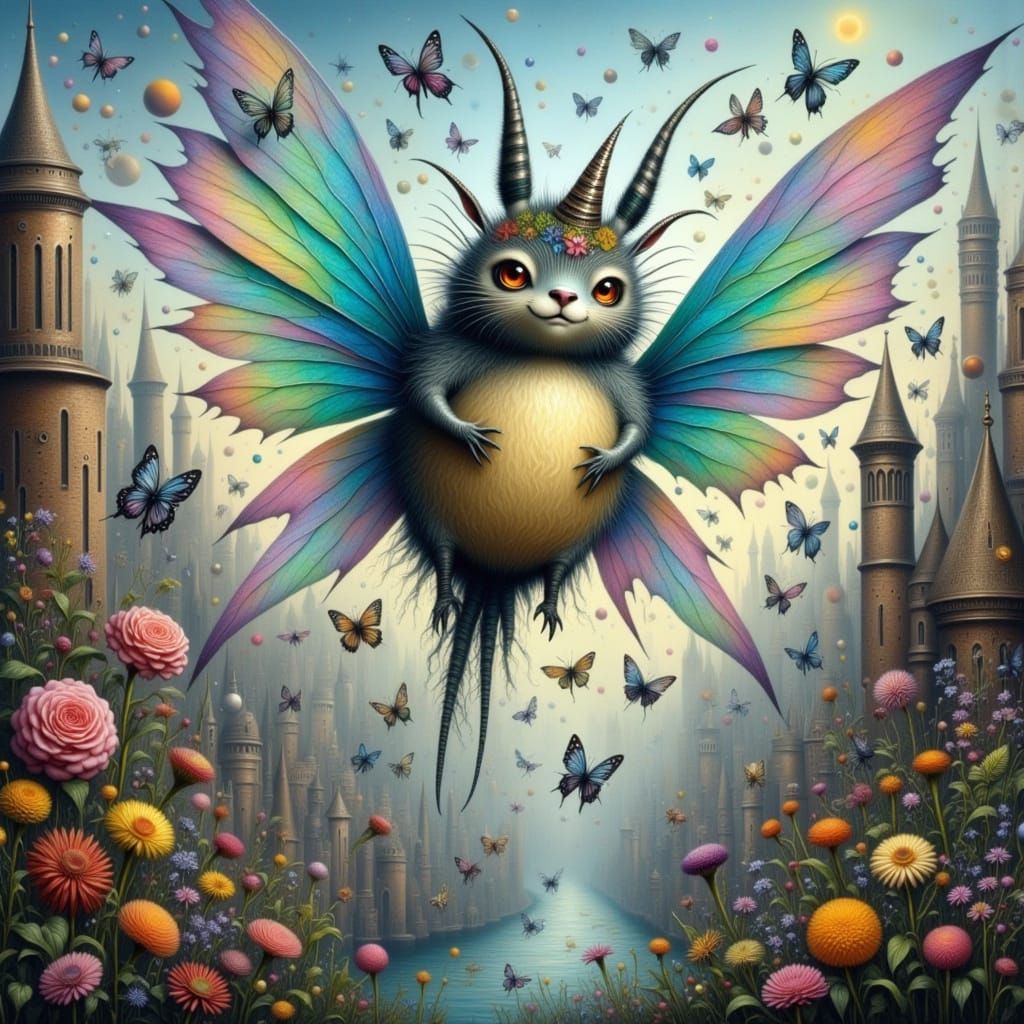 Mythical Totoro Soars Over a Futuristic Metropolis