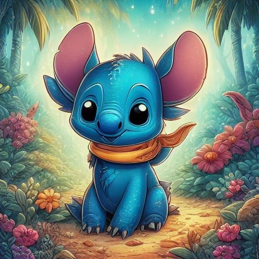 Whimsical Stitch Plays Ukulele on a Hawaiian Beach