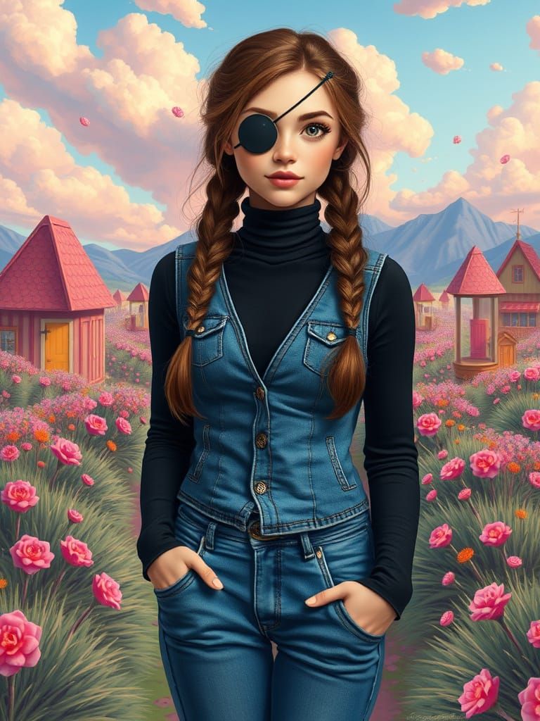 Candy Land Girl with Eyepatch in Pop Surrealism