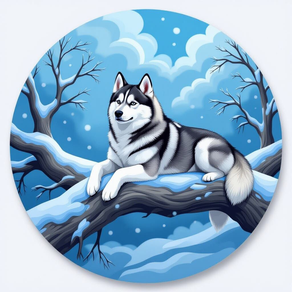 Realistic White Siberian Husky in Winter Scene