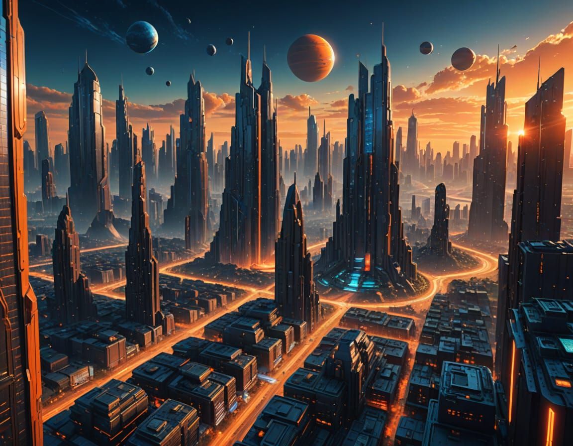 Exoplanet Metropolis in Fantasy Matte Painting Style