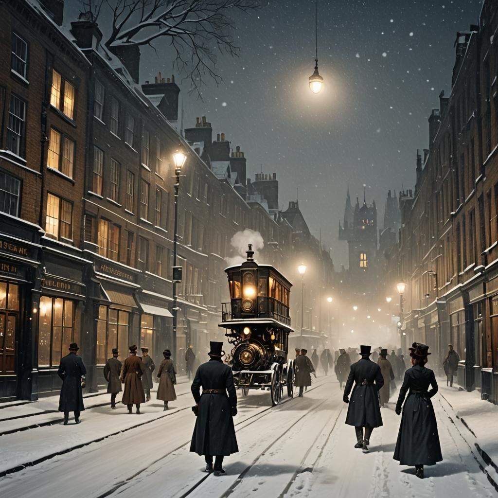 Steampunk Steamplow in Snowy Victorian London
