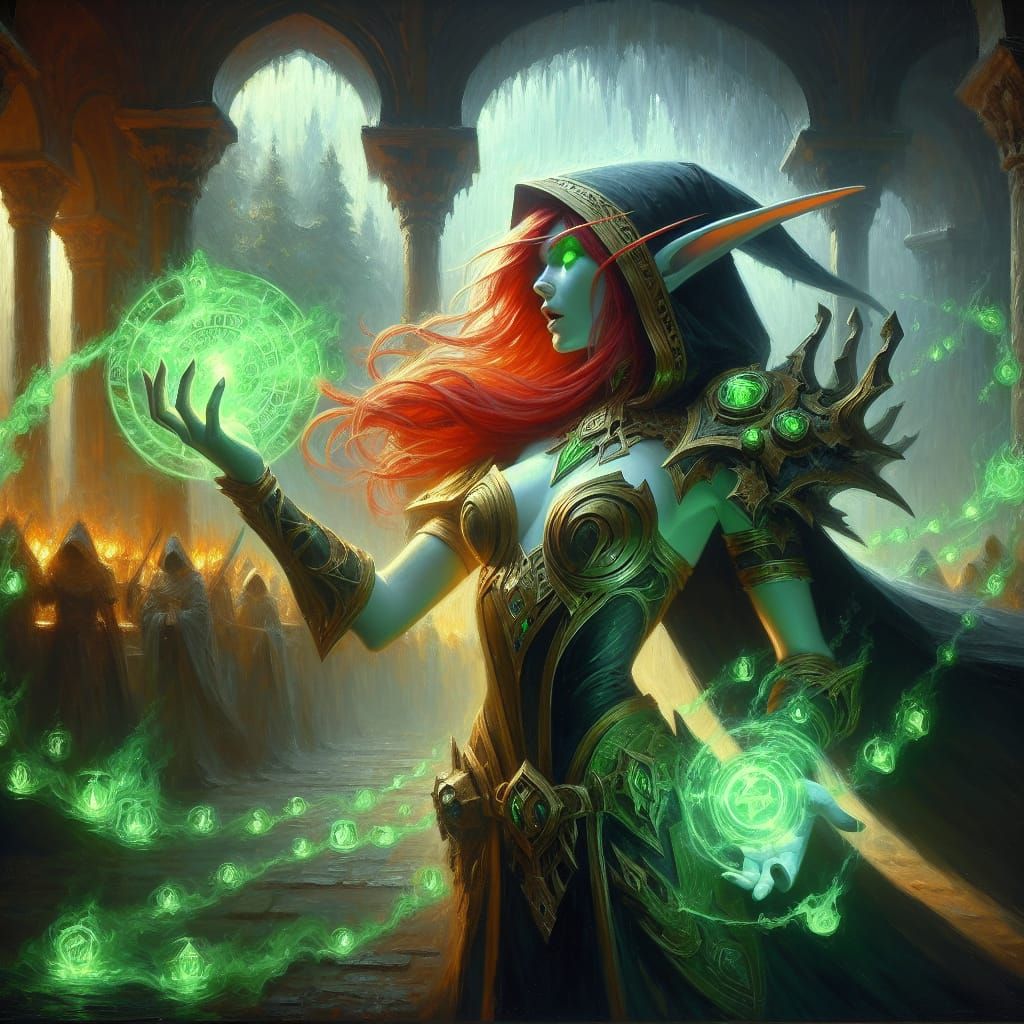 Night Elf Wizardess Casts Frost Armor Spell