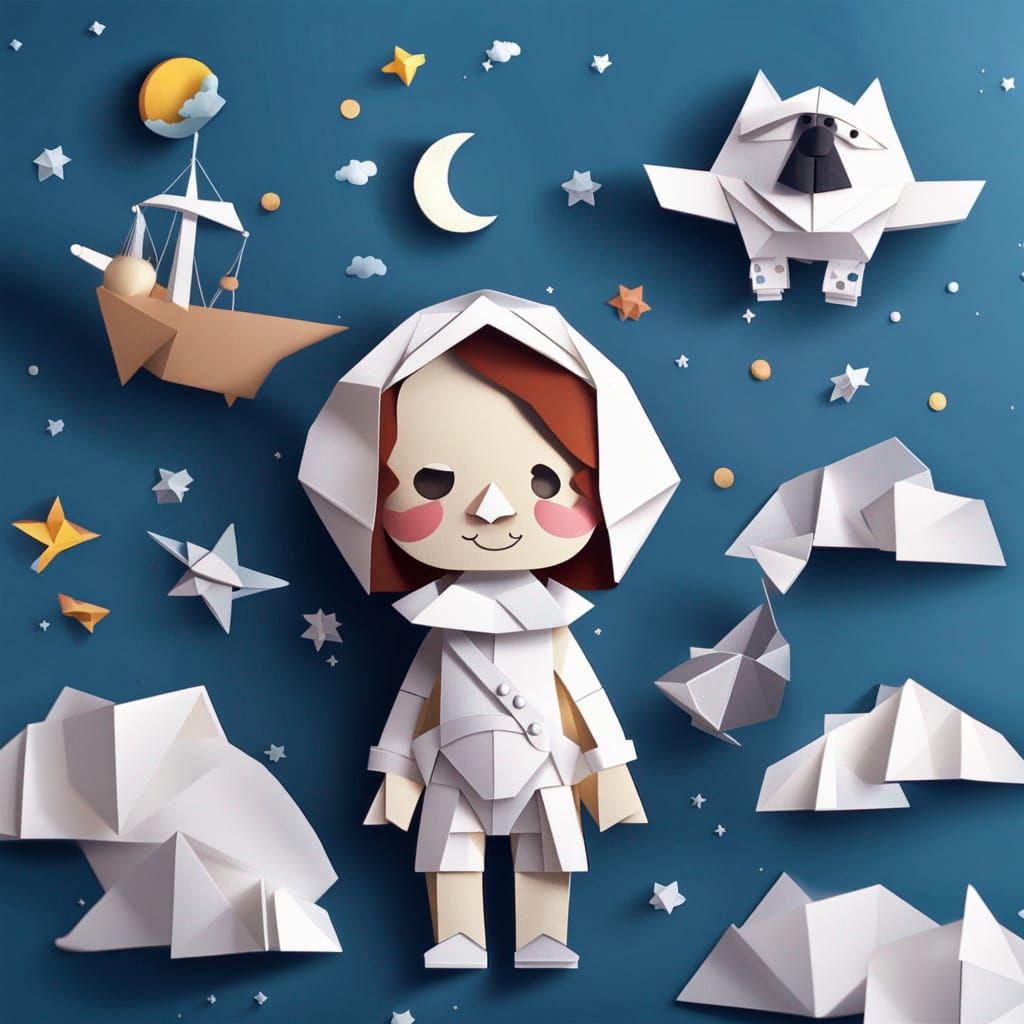 Origami Astronaut Girl with Pirate Queen Puppy