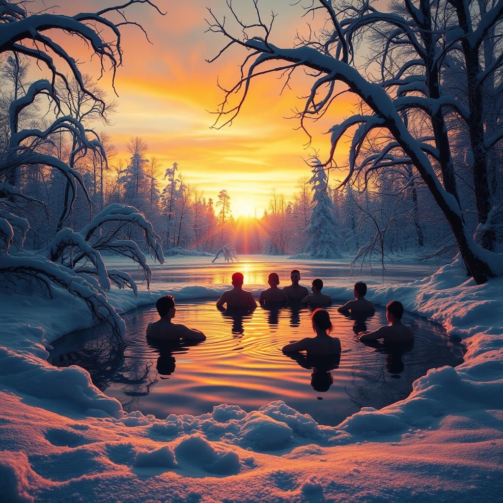 Frozen Oasis at Sunset