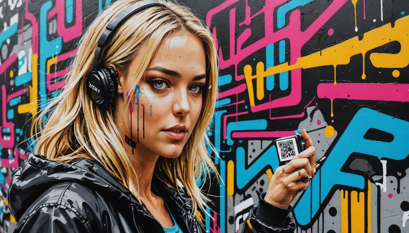 Binary Beauty: Blonde Woman in High Contrast Graffiti Art