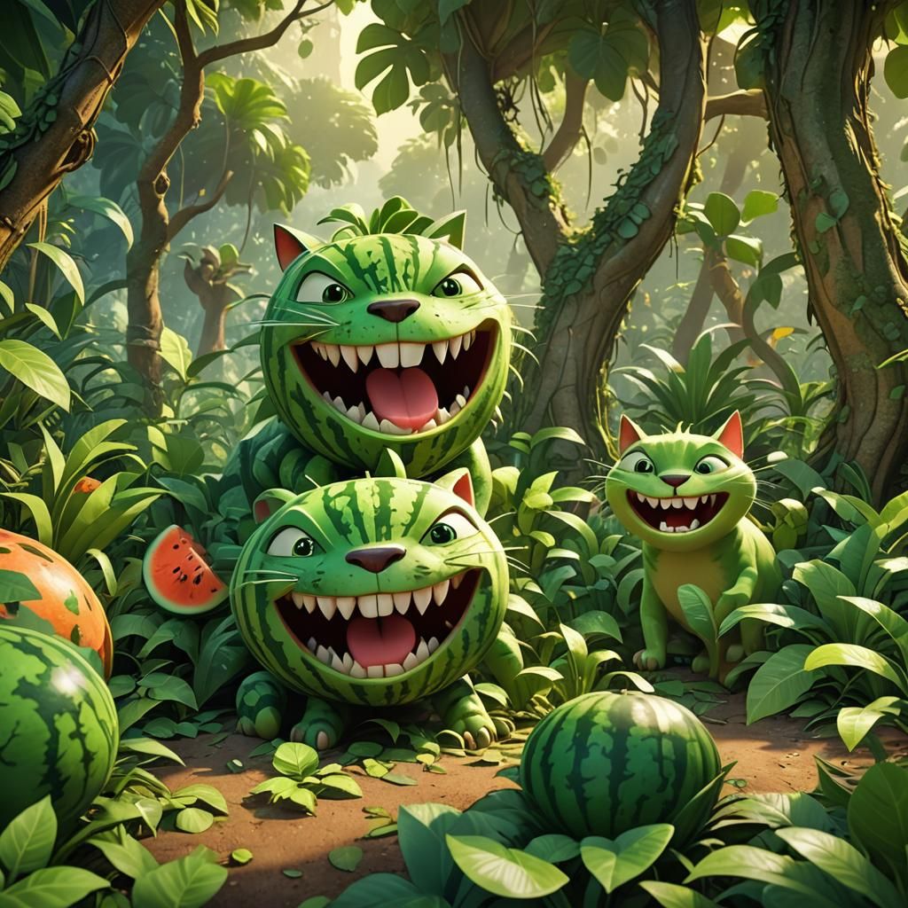 Melon Family Bullied in Jungle, 3D Cartoon Style