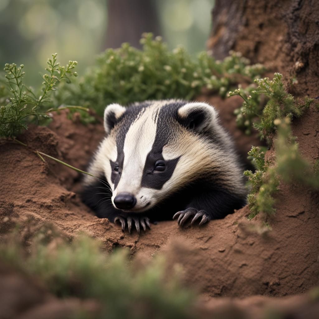 Sleeping Baby Badger in Nature