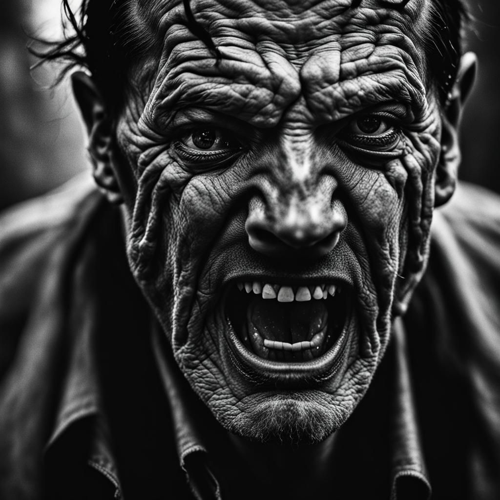 Intense Screaming Portrait in Ambient Light