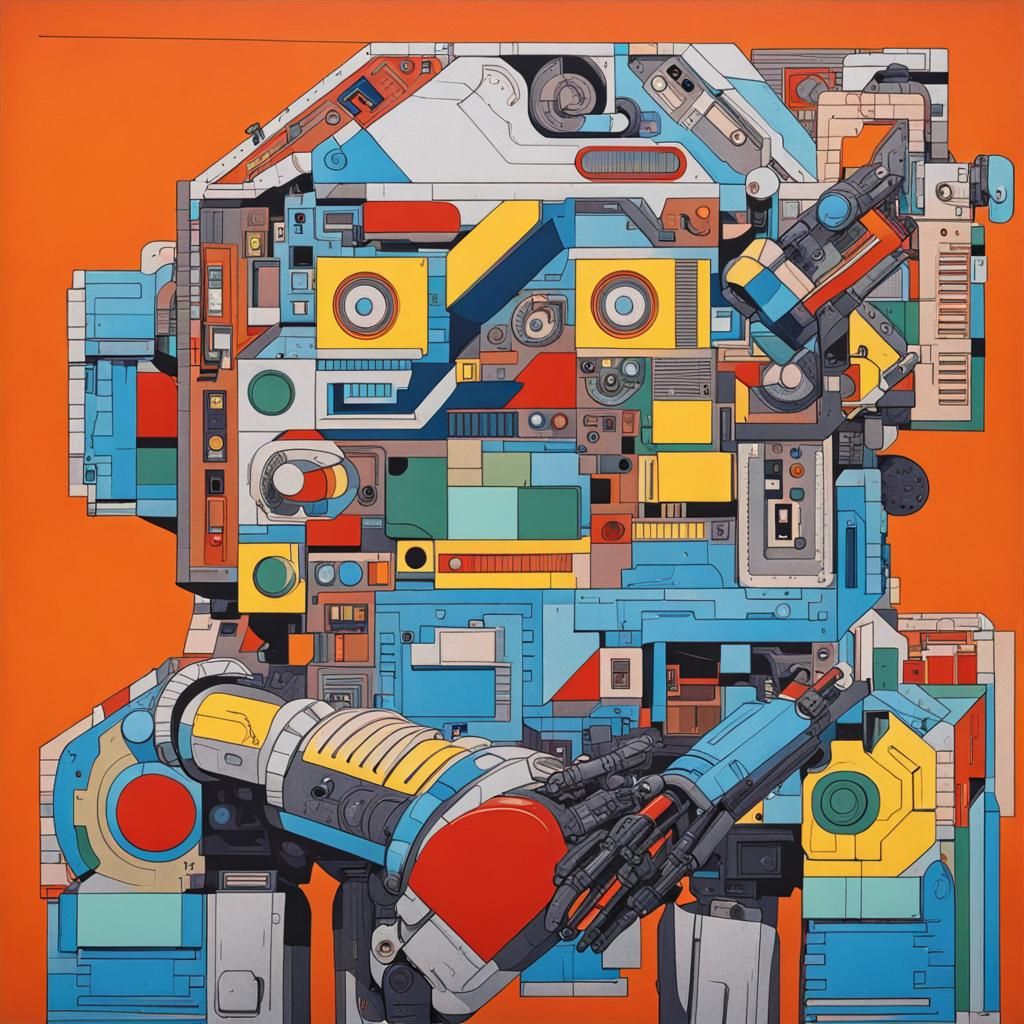 Abstract Robot Art in Paolozzi Style