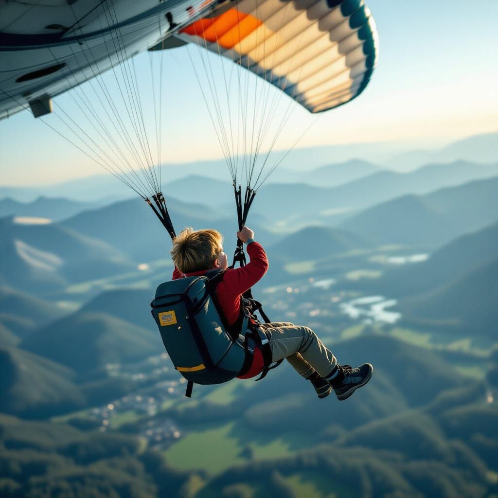 Boy Freefalling from Aircraft with Parachute