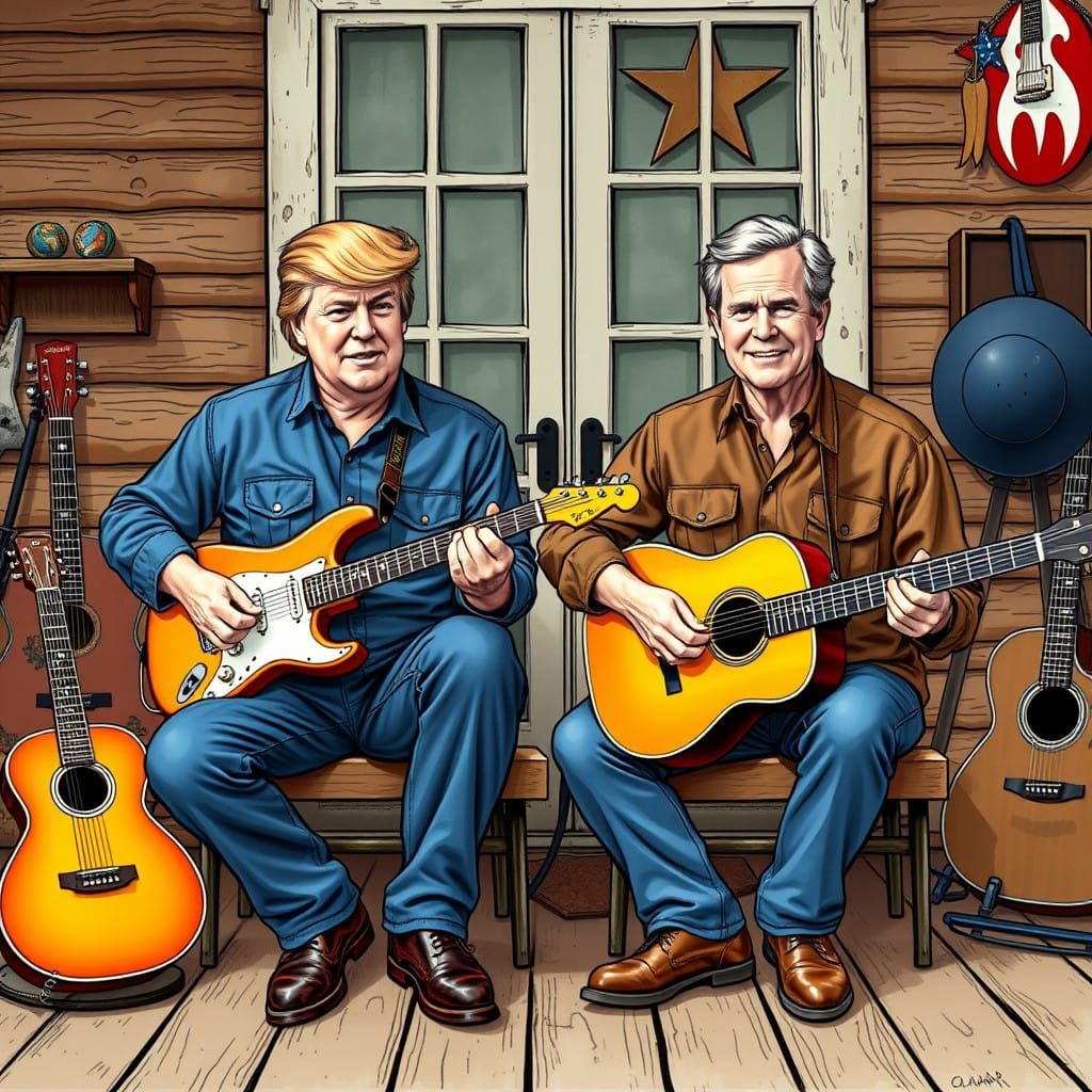Former Presidents Trump and Bush Jamming on the Porch
