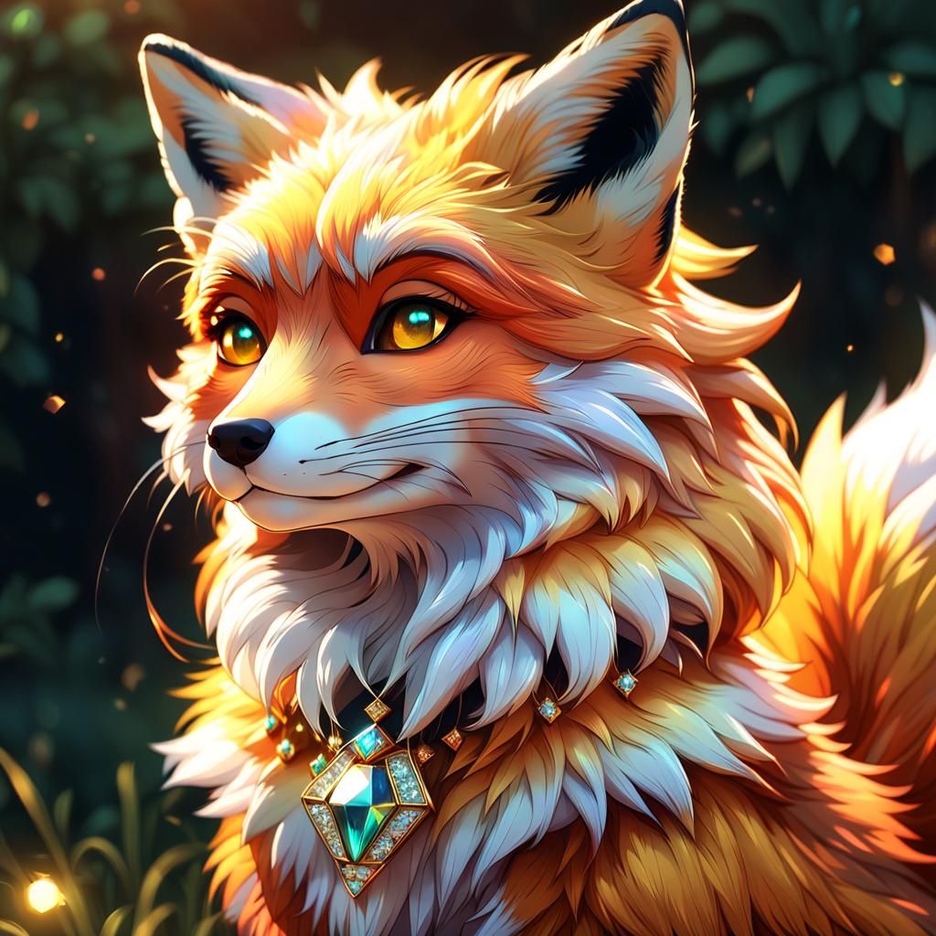 Anime Fox with Diamond Earrings in 3D