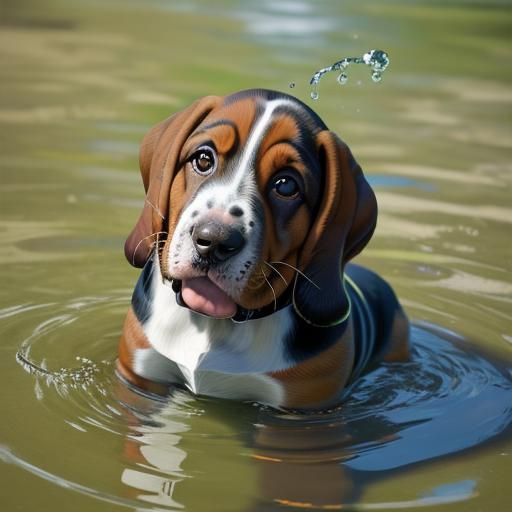 Hyperrealistic Basset Hound Puppy Splash Art