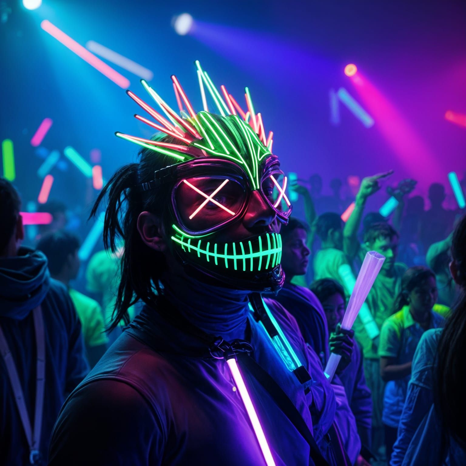 Electrifying Rave Party in Cyberpunk Neon Futurism