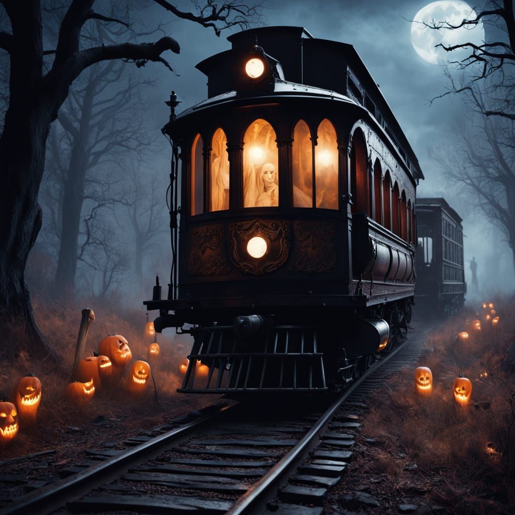 Mysterious Ghost Train Rides Under Moonlit Night