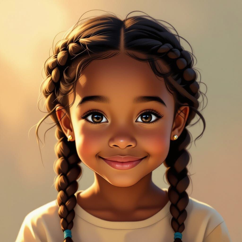 Joyful Young Girl's Portrait in Vibrant Digital Art Style