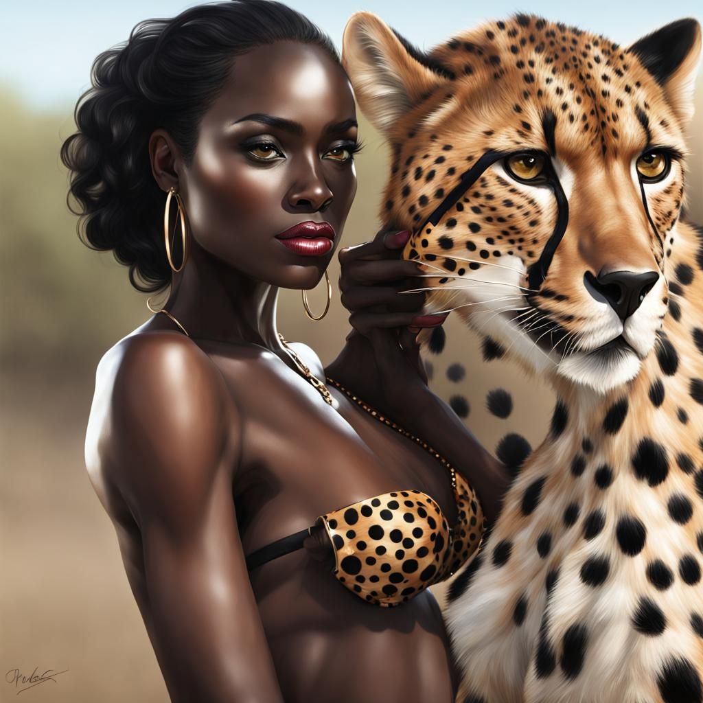 Powerful Beauty with Cheetah in Hand