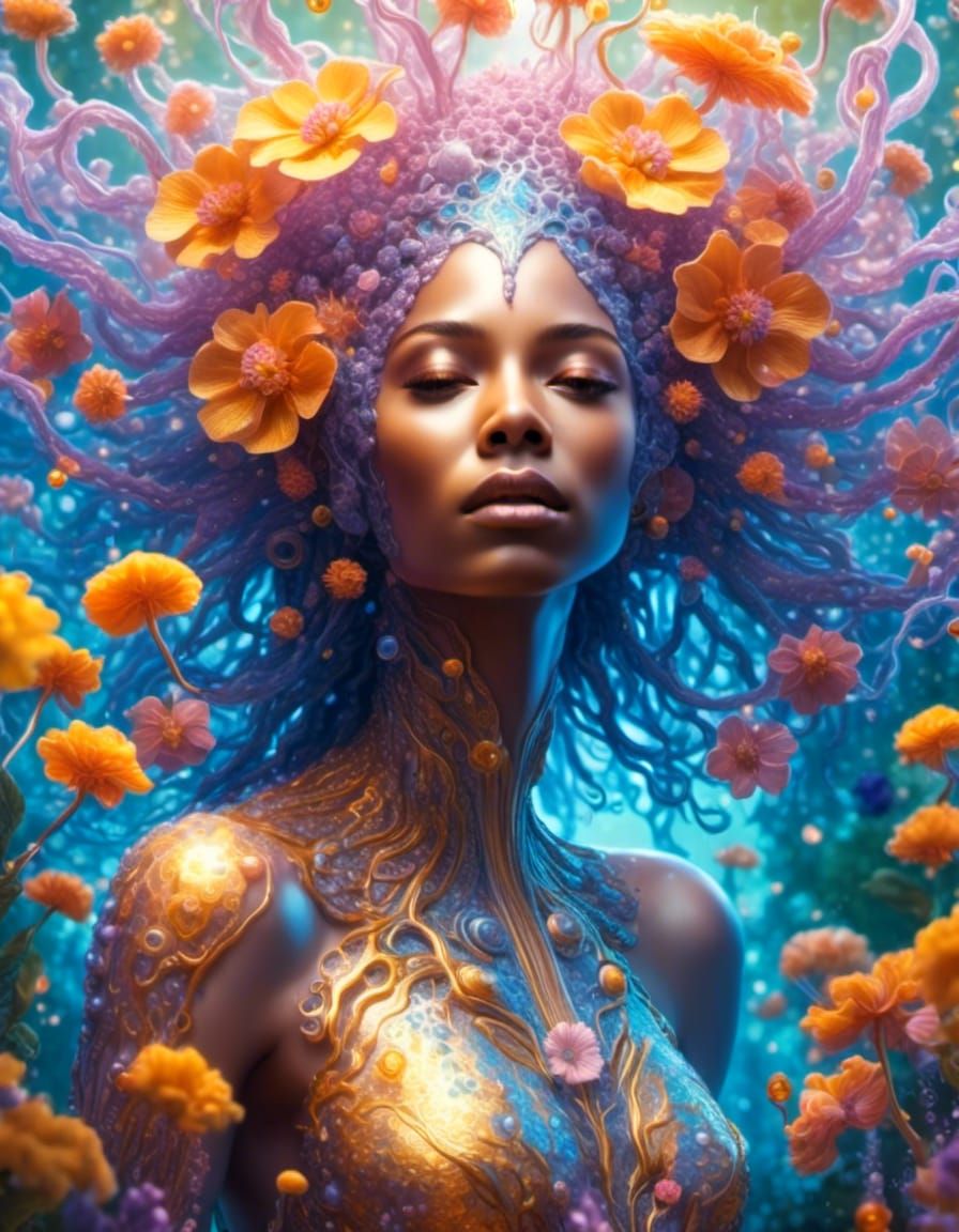 beautiful alien woman with saffron flowers