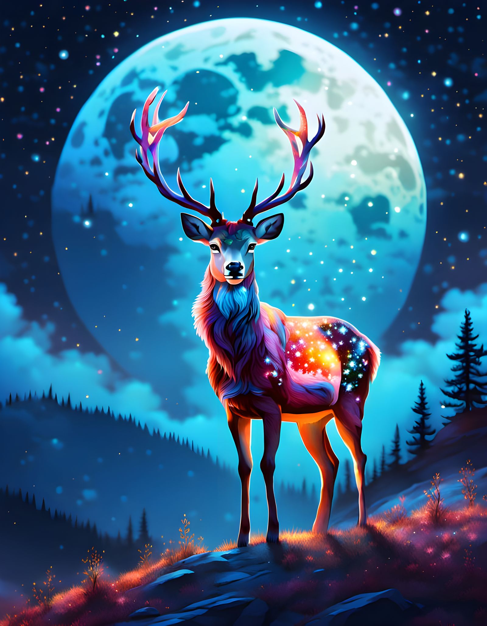 Magical Translucent Deer Under Starlight
