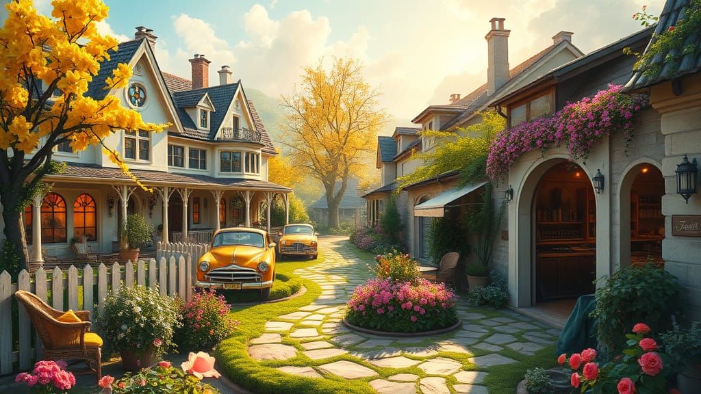 Victorian Village Idyll in a Summer Landscape