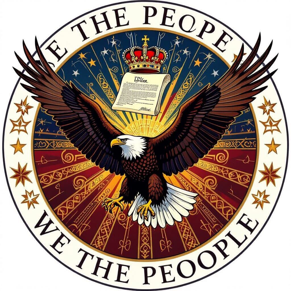 Symbolic Eagle Attacks Crown in Circular Logo