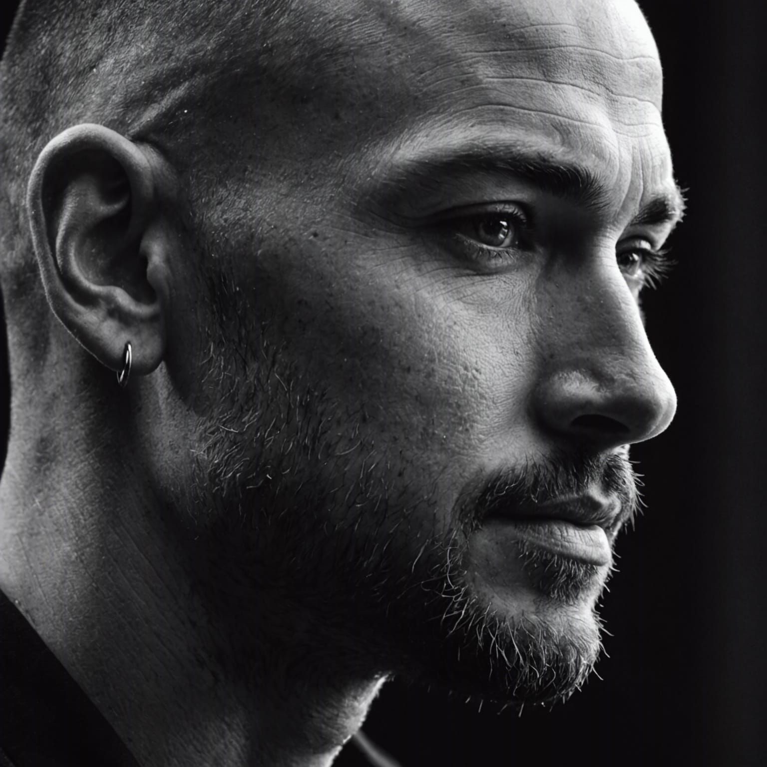 Dramatic Portrait of Man with Shaved Head and Beard