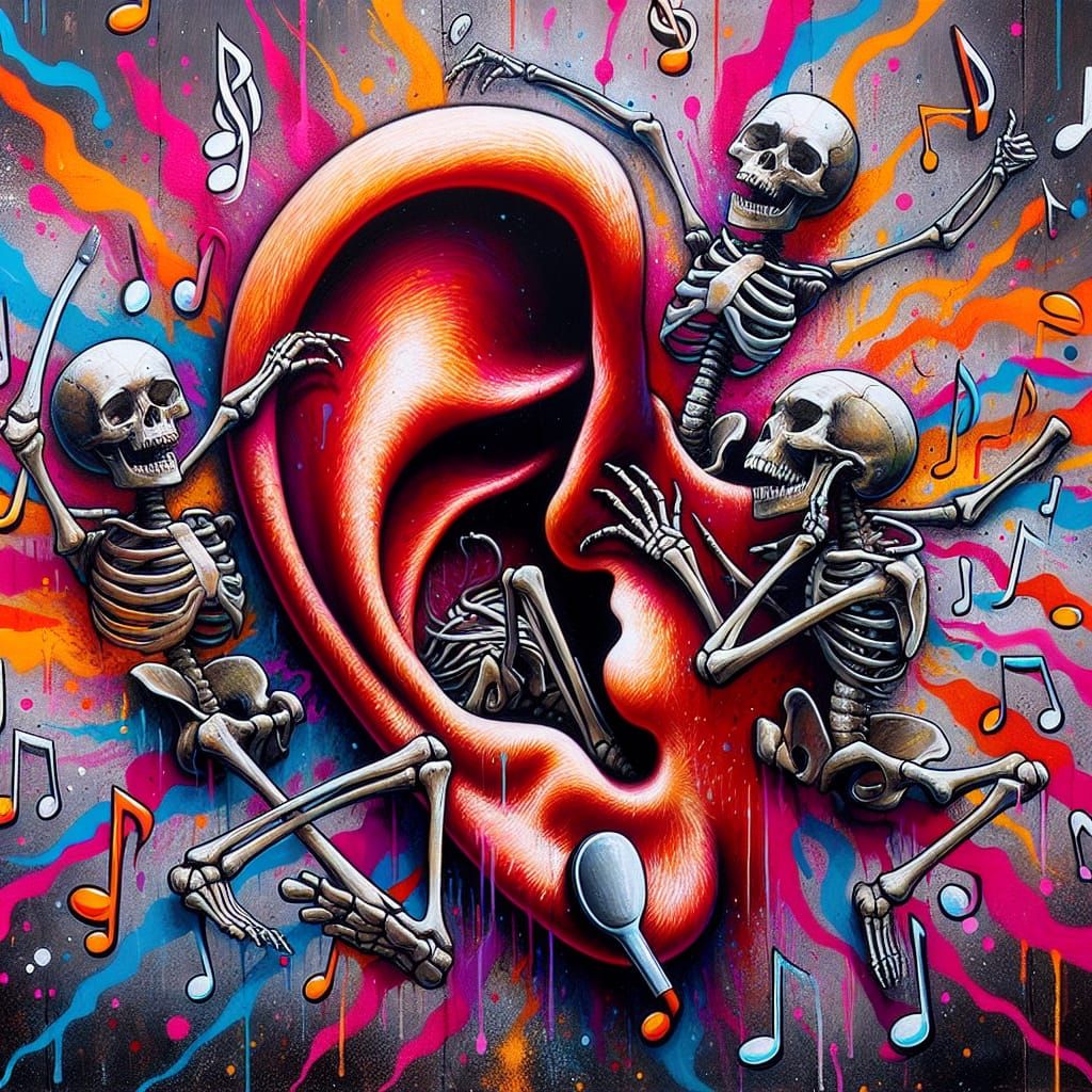 Dancing Ear Bones in Graffiti-Style Splash Art