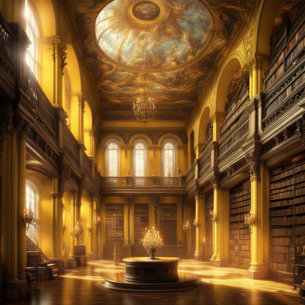 Yellow Grand Library: Epic Digital Matte Painting