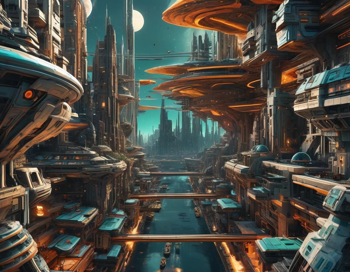 Exoplanet Harbor Gravitational Anomaly in Sci-Fi Art
