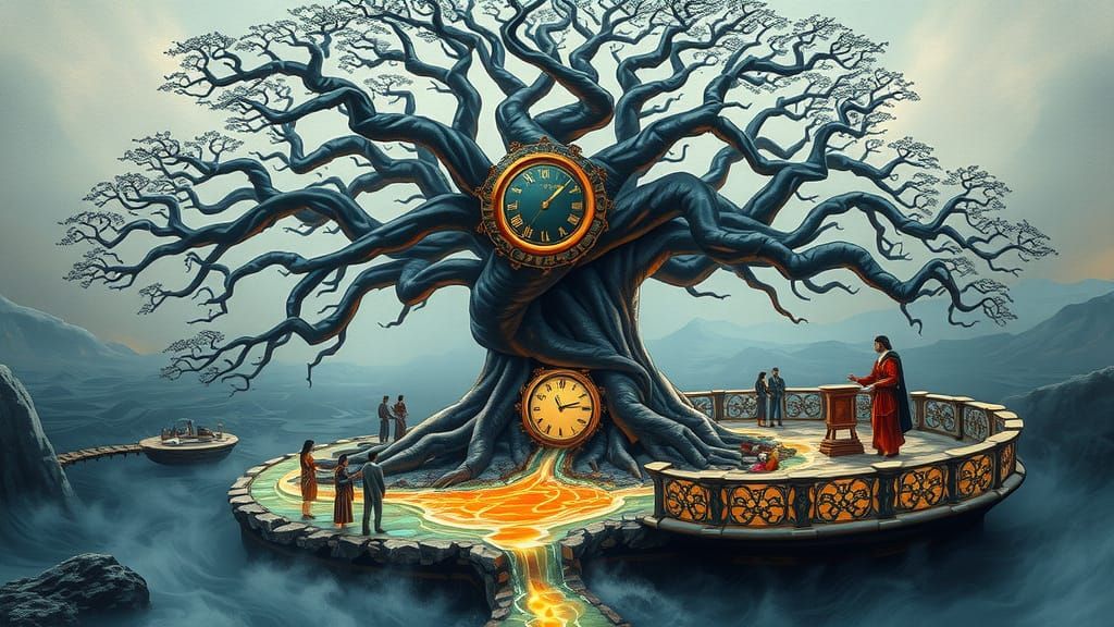 Futuristic Baobab: Holographic Marketplace in Surreal Style