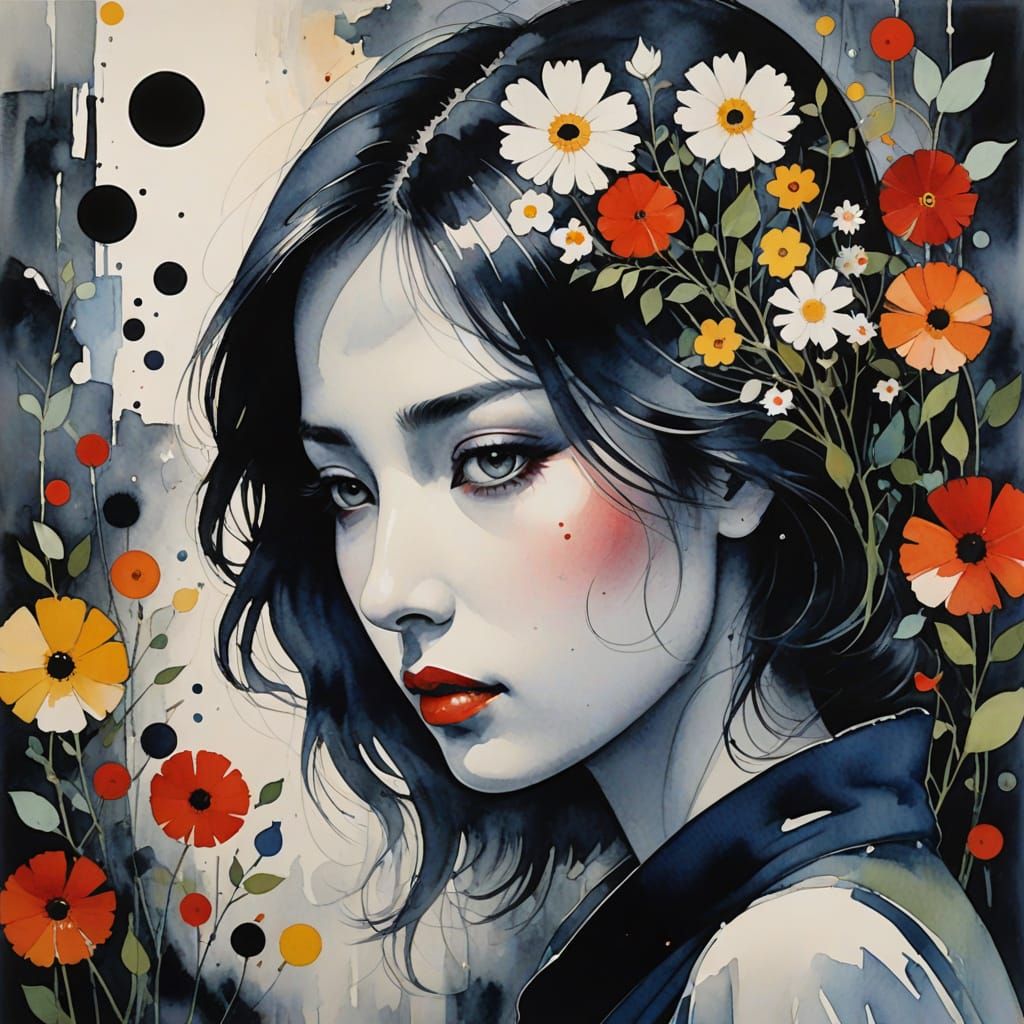 Surrealistic Pop Art Portrait in Art Deco Style: Gouache Mas...