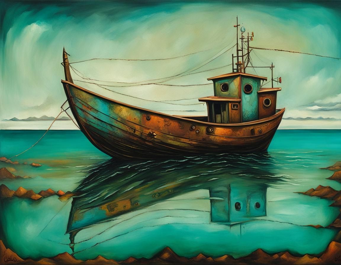 Fishing Boat at Sea in Metaphysical Style