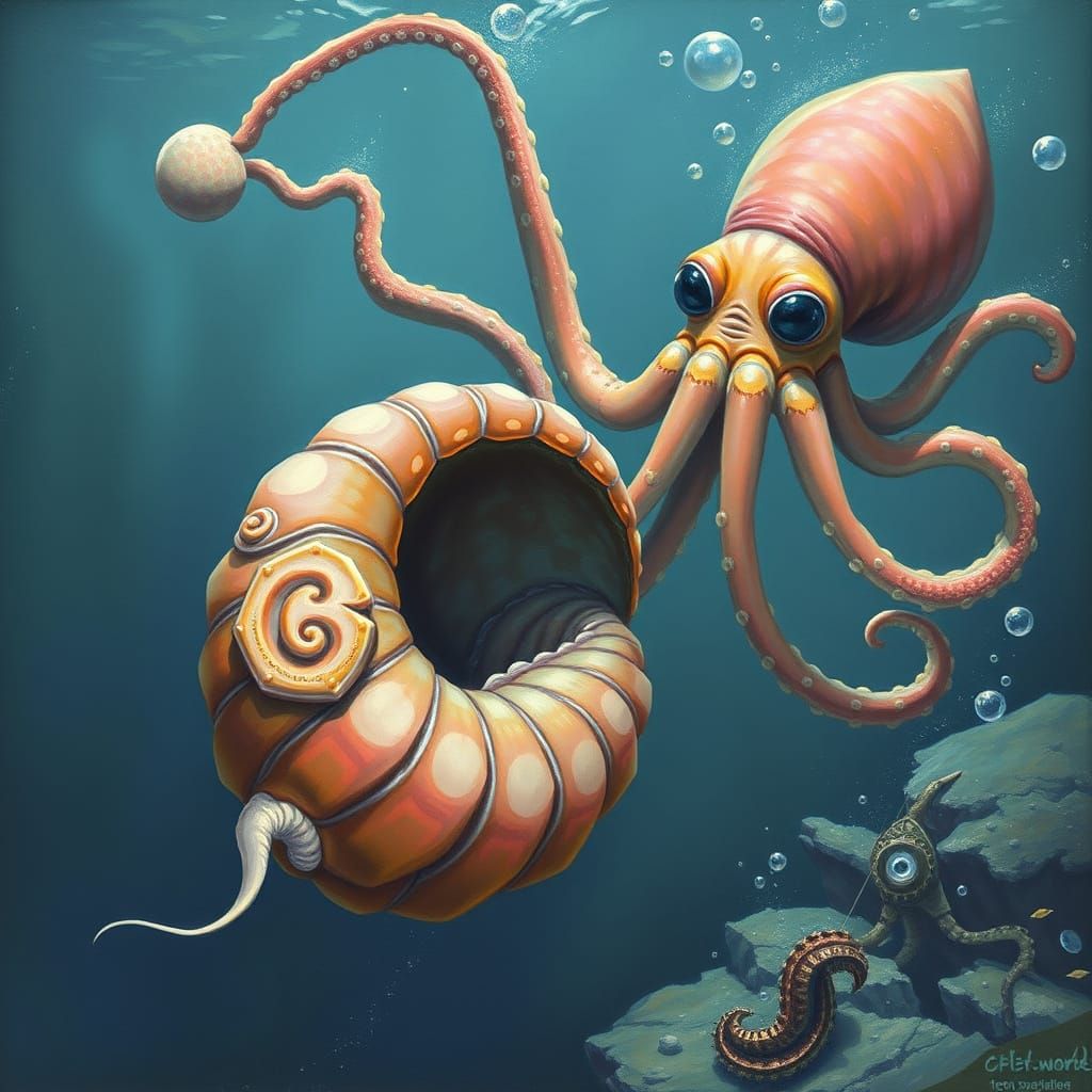 Giant Squid Pursues the Nautilus Submarine