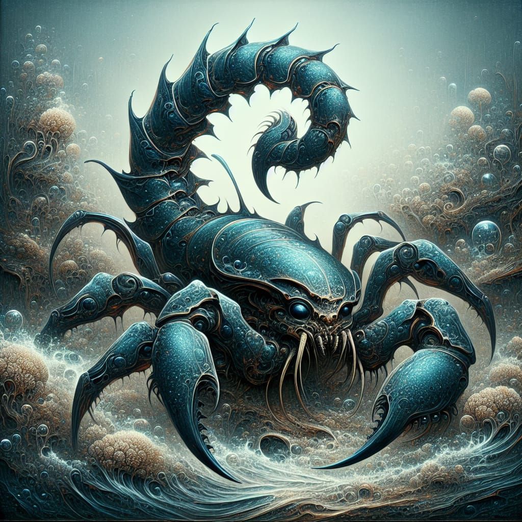 Dark Fantasy Shark Scorpion Crawls Ocean Floor