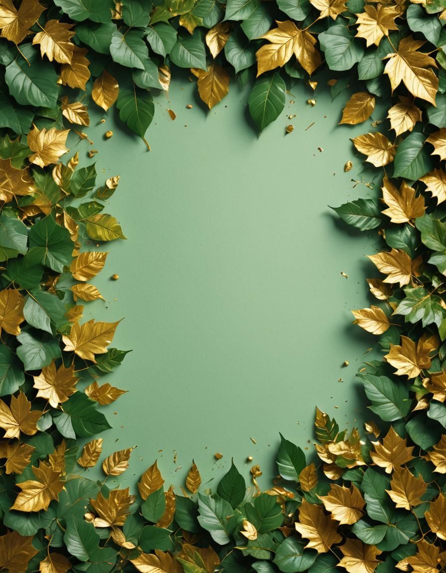 Green and Gold Leaf Frame Wallpaper in Splash Art
