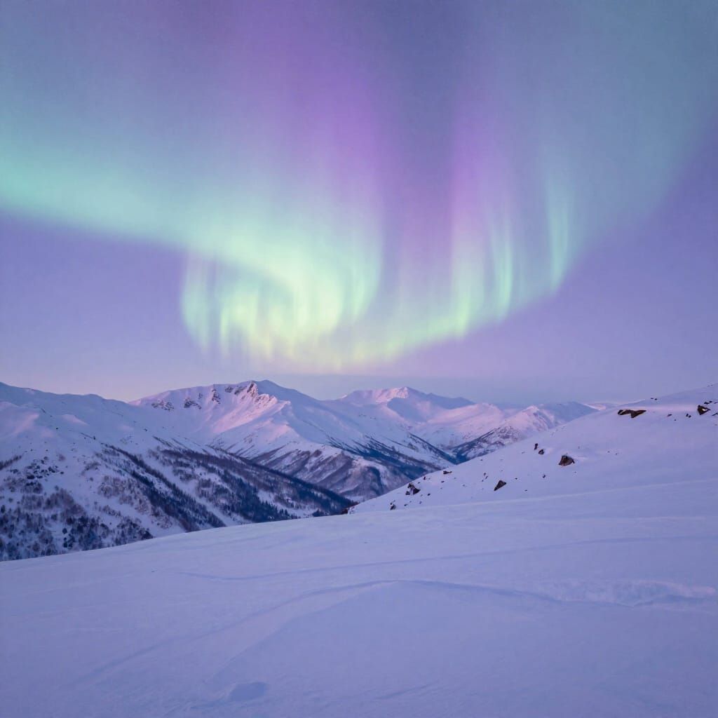 Ethereal Snow Mountains with Aurora Borealis