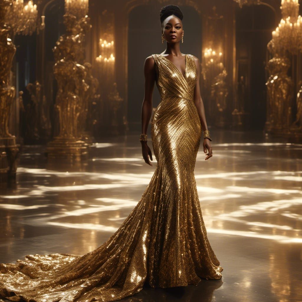 Sequin Gold Dress in Opulent Ballroom