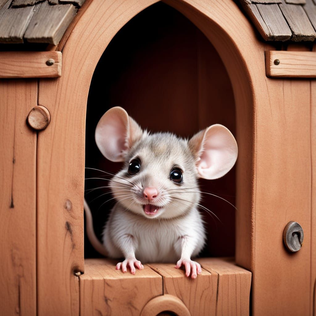 Shy Mouse Peeking Out From Home