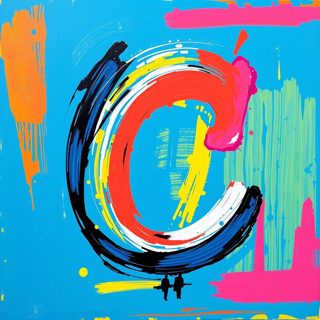 Abstract Expressionist Letter C in Electric Blue