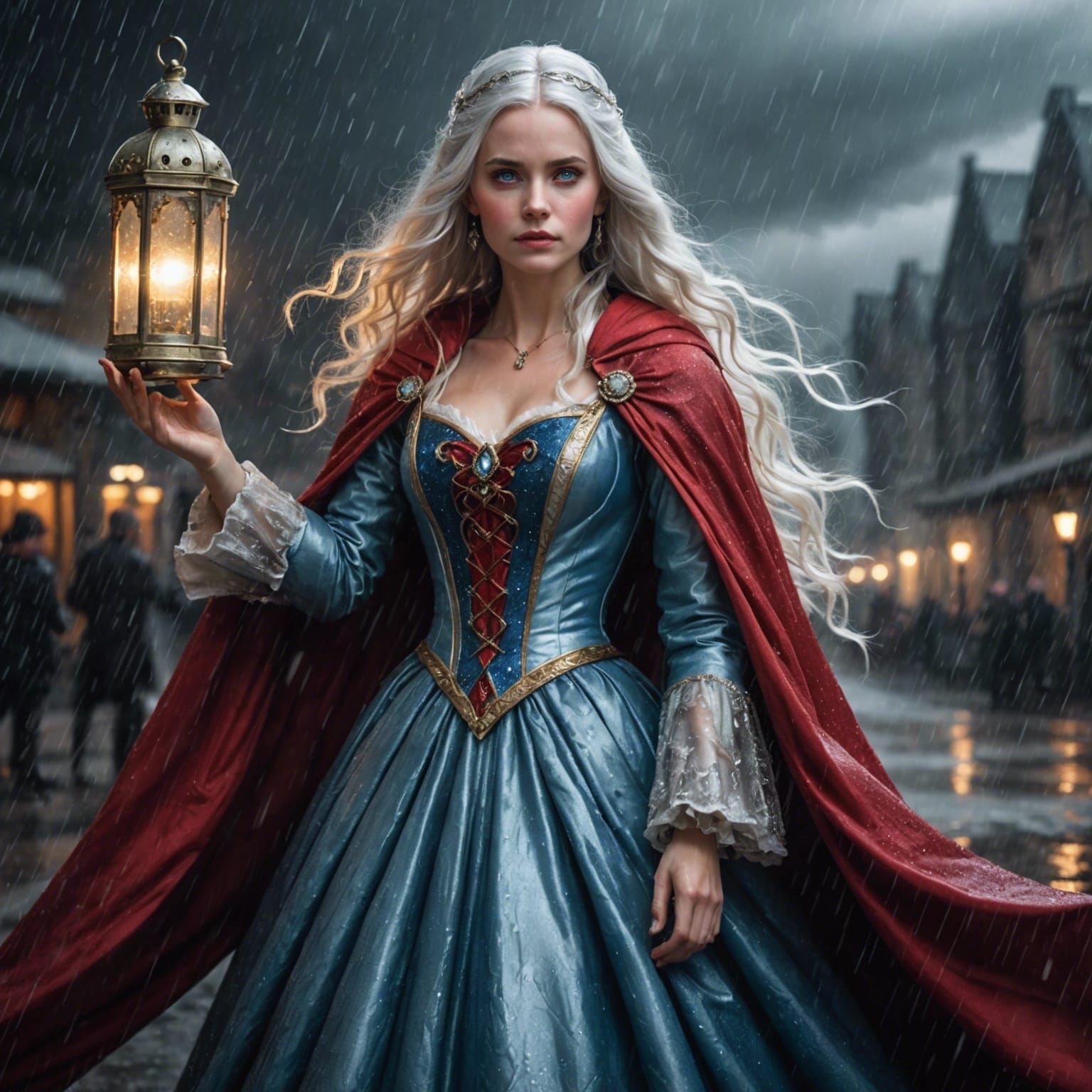 Enchanting Princess in Storm with Lantern