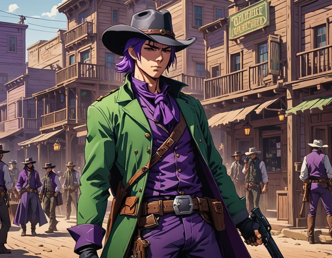 Anime Cowboy Gunslinger in Old Western Town