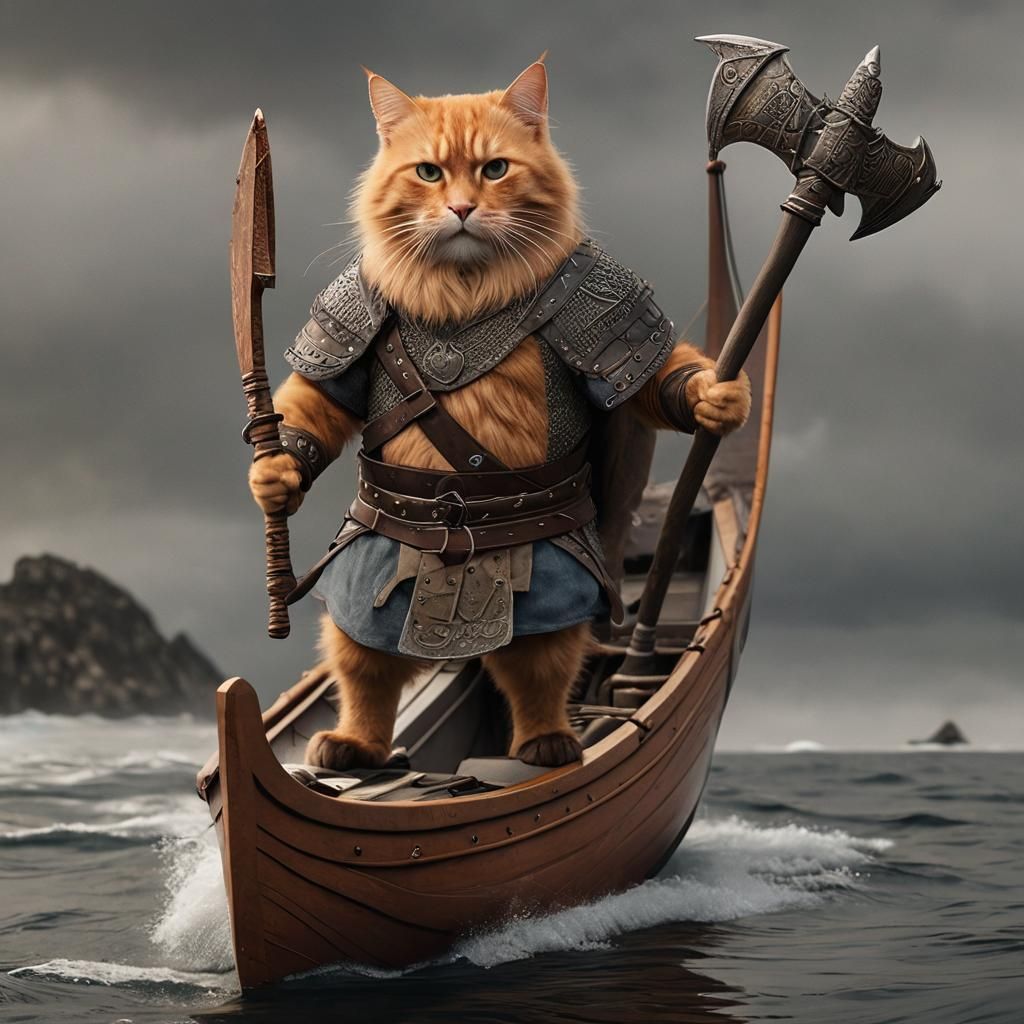 Viking Cat Warrior Sails to Valhalla