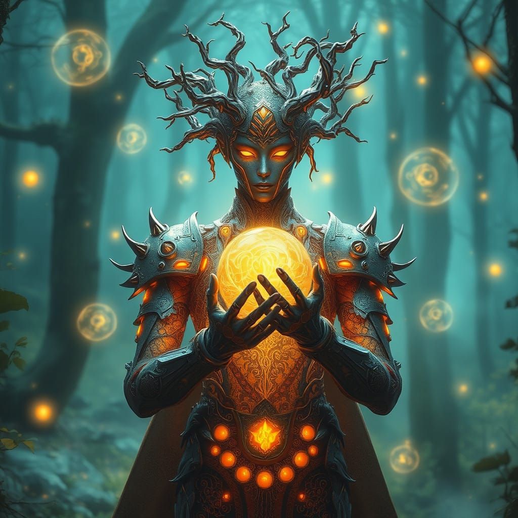 Mystical Guardian in Dreamlike Forest